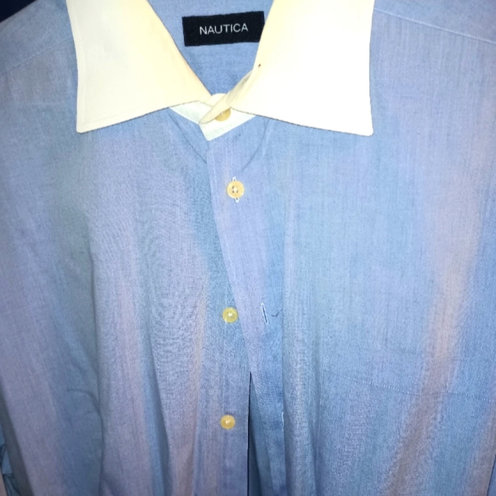 Men's Nautica Blue Shirt White Collar